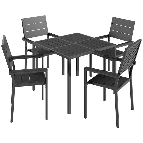 5 Pieces Garden Dining Set, Garden Table and Chairs Set for 4 with Square HDPE Table and Chairs with Armrests, Outdoor Furniture for Patio Porch Terrace, Black