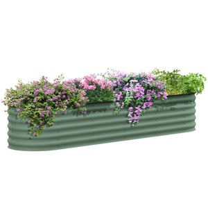 Outsunny 8' x 2' x 1.4' Galvanized Raised Garden Bed Kit, Outdoor Metal Elevated Planter Box with Safety Edging, Easy DIY Stock Tank for Growing Flowers, Herbs & Vegetables, Green