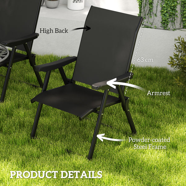 Set of 4 Folding Chair, Garden Chair Set with Breathable Mesh Back and Seat, Outdoor Camping Chairs with Armrests, Steel Frame for Deck Balcony, Black