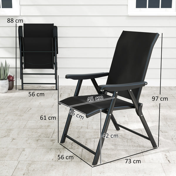 Set of 4 Folding Chair, Garden Chair Set with Breathable Mesh Back and Seat, Outdoor Camping Chairs with Armrests, Steel Frame for Deck Balcony, Black
