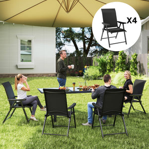 Set of 4 Folding Chair, Garden Chair Set with Breathable Mesh Back and Seat, Outdoor Camping Chairs with Armrests, Steel Frame for Deck Balcony, Black
