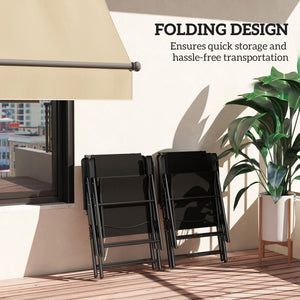 Set of 4 Folding Chair, Garden Chair Set with Breathable Mesh Back and Seat, Outdoor Camping Chairs with Armrests, Steel Frame for Deck Balcony, Black