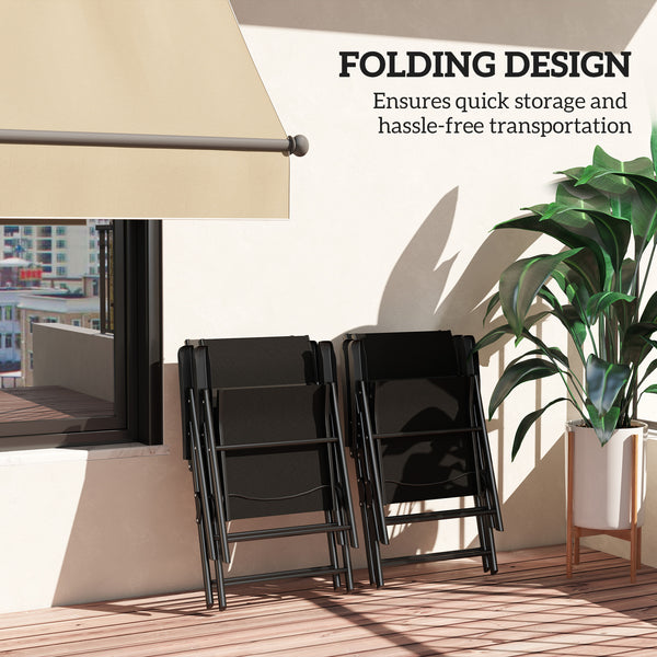 Set of 4 Folding Chair, Garden Chair Set with Breathable Mesh Back and Seat, Outdoor Camping Chairs with Armrests, Steel Frame for Deck Balcony, Black