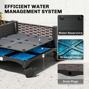 Raised Garden Bed with Arch Trellis, Raised Bed for Garden on Wheels with Side Trellis, Self Watering Outdoor Planter Box with Drainage Holes, Drain Plugs for Climbing Plants, Flowers, Herbs