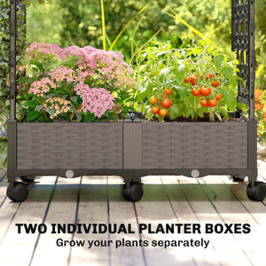 Raised Garden Bed with Arch Trellis, Raised Bed for Garden on Wheels with Side Trellis, Self Watering Outdoor Planter Box with Drainage Holes, Drain Plugs for Climbing Plants, Flowers, Herbs