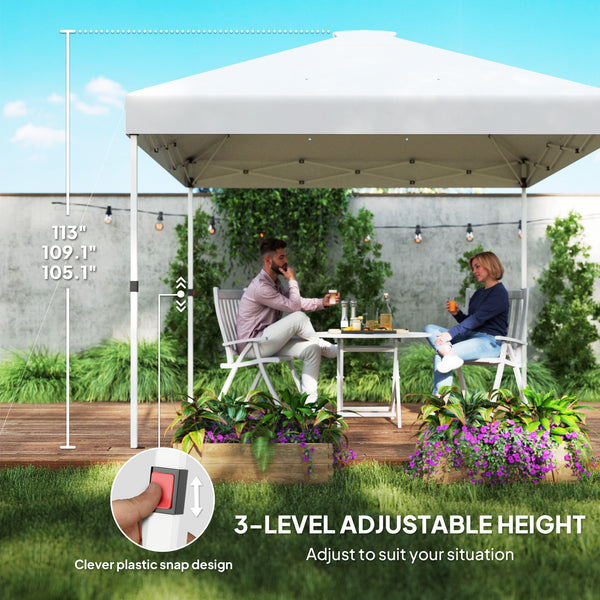 Outsunny 10' x 10' Pop Up Canopy Tent with 2 Half Sidewalls, UV50+ Instant Sun Shelter, Tents for Parties, Height Adjustable, with Wheeled Carry Bag and 4 Sand Bags for Outdoor, Garden, White