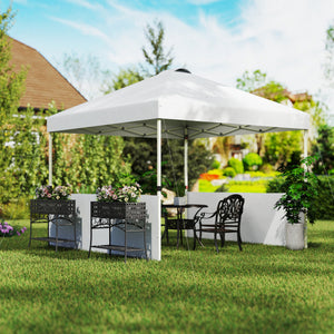 Outsunny 10' x 10' Pop Up Canopy Tent with 2 Half Sidewalls, UV50+ Instant Sun Shelter, Tents for Parties, Height Adjustable, with Wheeled Carry Bag and 4 Sand Bags for Outdoor, Garden, White