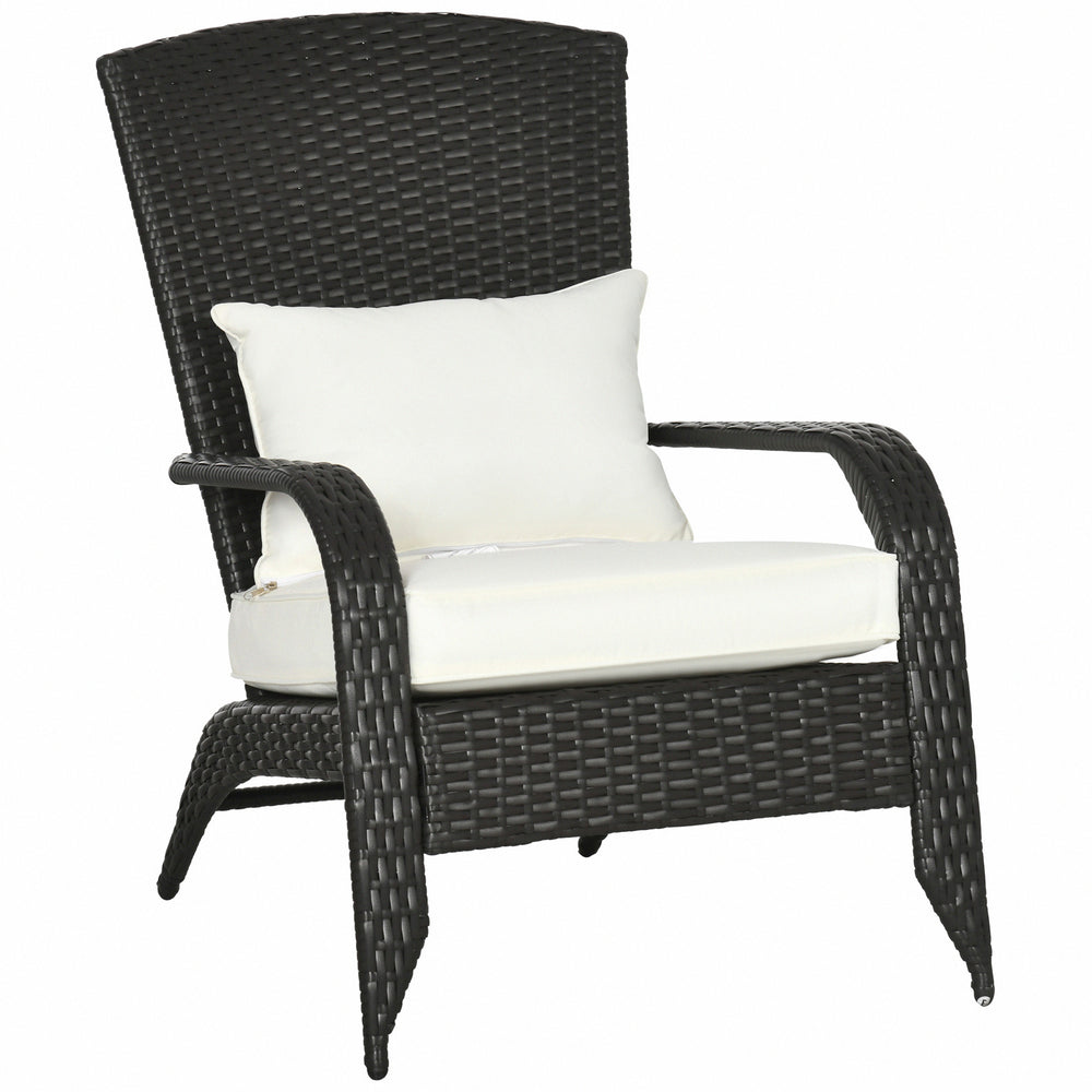 Patio Wicker Adirondack Chair, PE Rattan Outdoor Muskoka Chair, Fire Pit Chair with Cushions for Patio, Garden, Backyard, Poolside, Balcony, Deck, Cream White