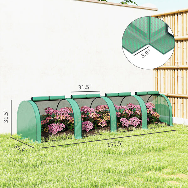13' x 3' x 2.5' Mini Greenhouse, Portable Tunnel Green House with Roll-Up Zippered Doors, UV Waterproof PE Cover, Steel Frame, Green
