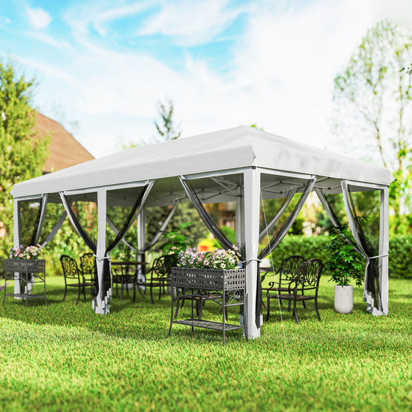 10' x 20' Pop Up Canopy Tent Gazebo with Removable Mesh Sidewall Netting, Carry Bag for Backyard Patio Outdoor, White