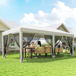 10' x 20' Pop Up Canopy Tent Gazebo with Removable Mesh Sidewall Netting, Carry Bag for Backyard Patio Outdoor, White