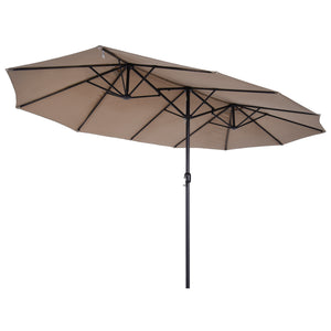 Outsunny Extra Large 15ft Patio Umbrella, Double-Sided Outdoor Umbrella with Crank Handle and Air Vents for Backyard, Deck, Pool, Market, Tan