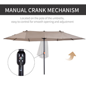 Outsunny Extra Large 15ft Patio Umbrella, Double-Sided Outdoor Umbrella with Crank Handle and Air Vents for Backyard, Deck, Pool, Market, Tan