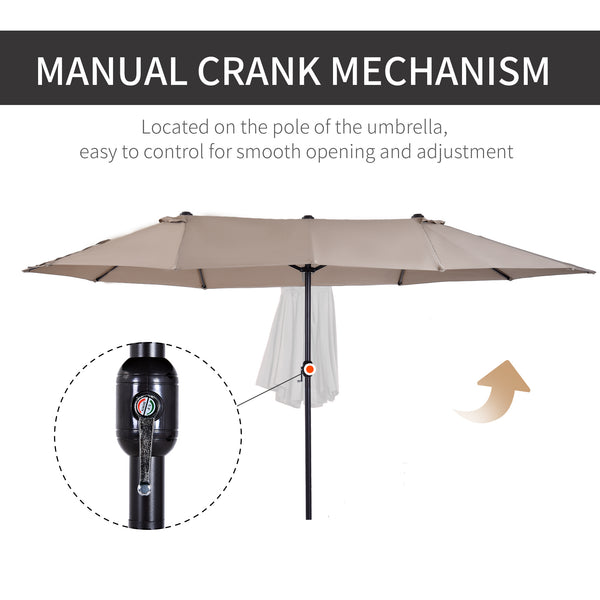 Outsunny Extra Large 15ft Patio Umbrella, Double-Sided Outdoor Umbrella with Crank Handle and Air Vents for Backyard, Deck, Pool, Market, Tan