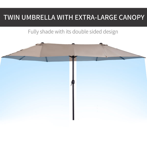 Outsunny Extra Large 15ft Patio Umbrella, Double-Sided Outdoor Umbrella with Crank Handle and Air Vents for Backyard, Deck, Pool, Market, Tan