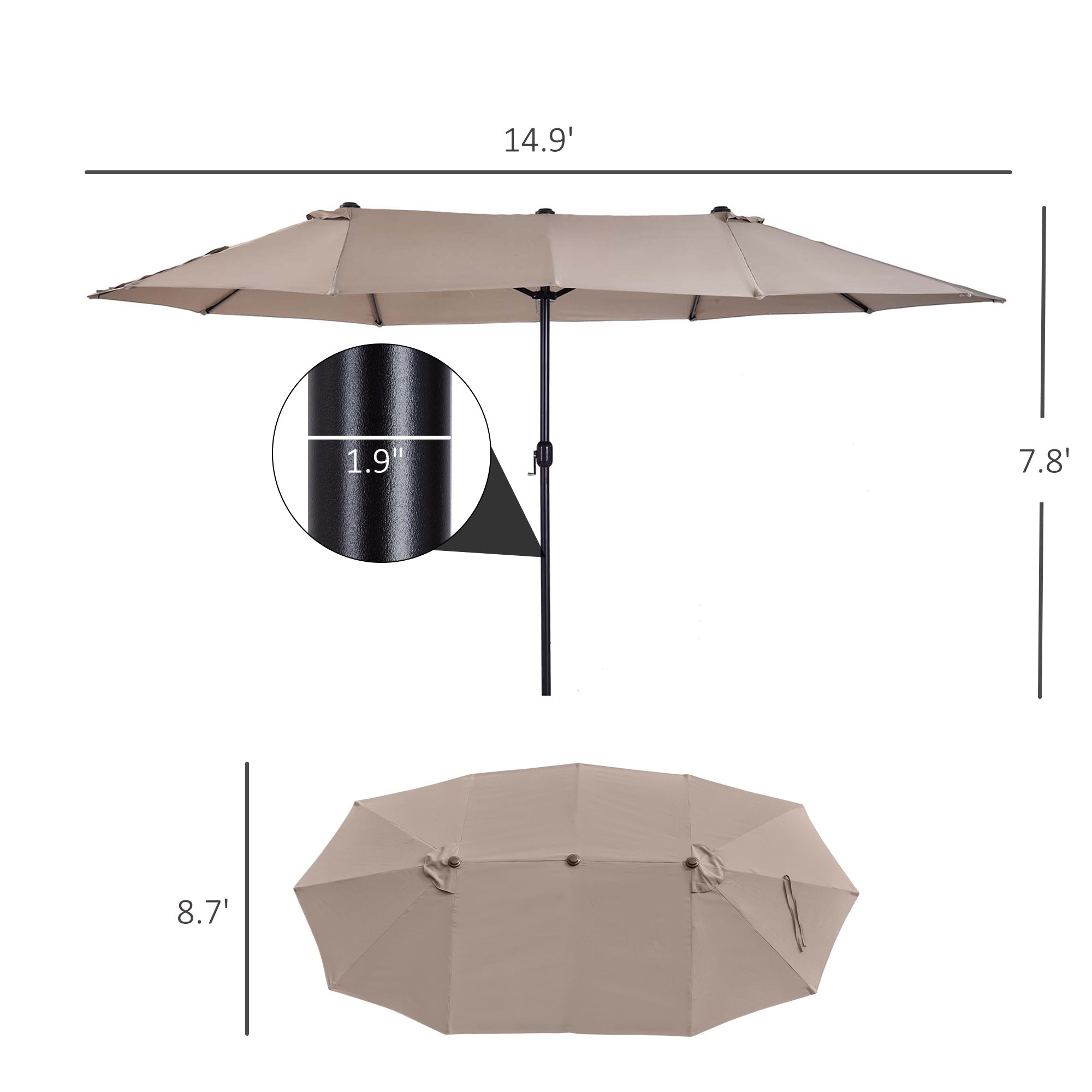 dual vent patio umbrella Outsunny Patio Umbrella 15ft Double-Sided Outdoor Market Extra Large Umbrella with Crank Handle for Deck, Lawn, Backyard and Pool, Tan