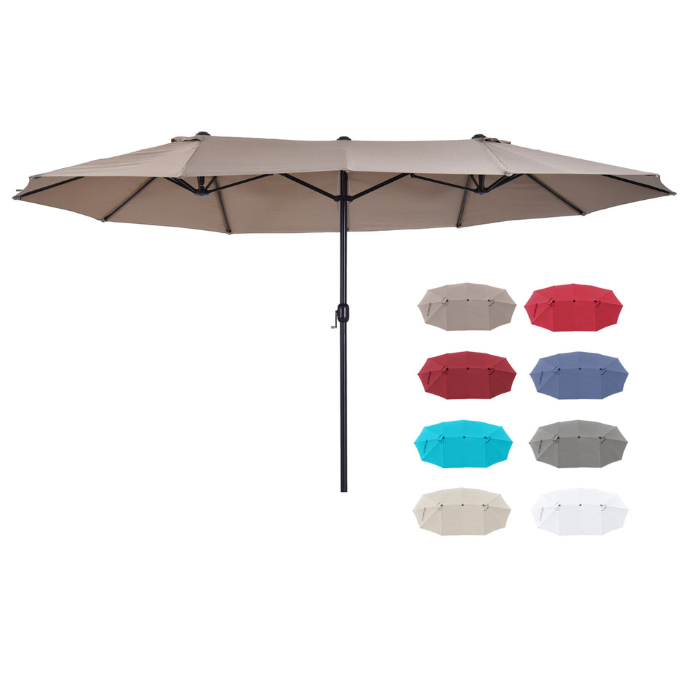 Outsunny Extra Large 15ft Patio Umbrella, Double-Sided Outdoor Umbrella with Crank Handle and Air Vents for Backyard, Deck, Pool, Market, Tan
