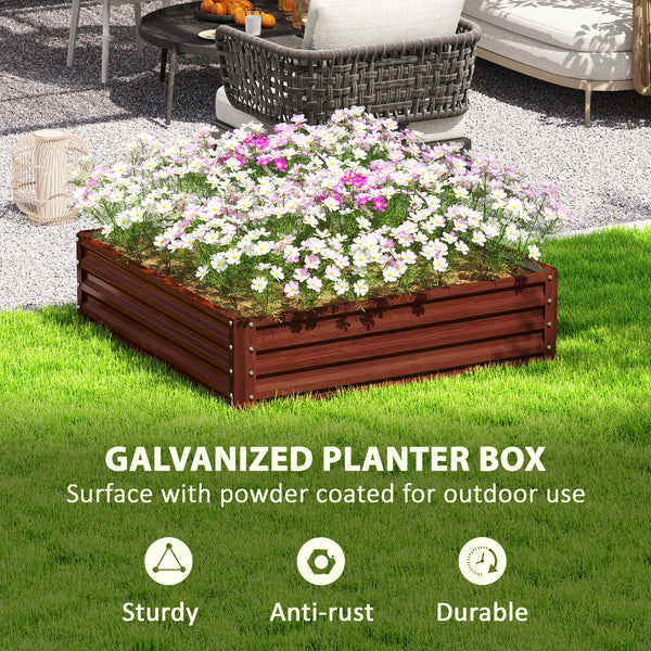 Outsunny Galvanized Raised Garden Bed, 4' x 4' x 1' Metal Planter Box, for Growing Vegetables, Flowers, Herbs, Succulents, Natural Wood