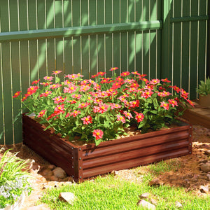 Outsunny Galvanized Raised Garden Bed, 4' x 4' x 1' Metal Planter Box, for Growing Vegetables, Flowers, Herbs, Succulents, Natural Wood