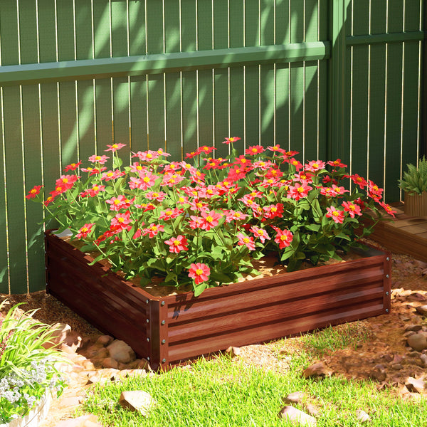 Outsunny Galvanized Raised Garden Bed, 4' x 4' x 1' Metal Planter Box, for Growing Vegetables, Flowers, Herbs, Succulents, Natural Wood