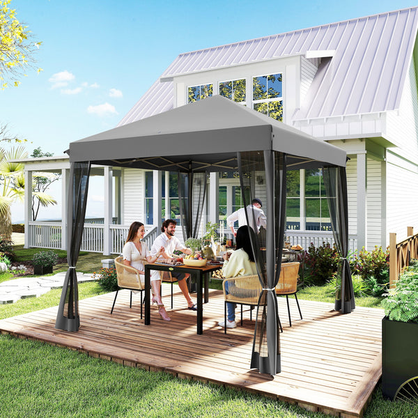 10' x 10' Pop Up Canopy Tent Gazebo, Foldable Canopy Tent with Zipper Mesh Sidewalls and Carry Bag, Easy Setup Screen Shelter for Backyard Patio Outdoor, Light Grey