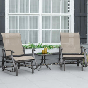 Outsunny 3-Piece Outdoor Gliders Set Bistro Set with Steel Frame, Tempered Glass Top Table for Patio, Garden, Backyard, Lawn, Gray