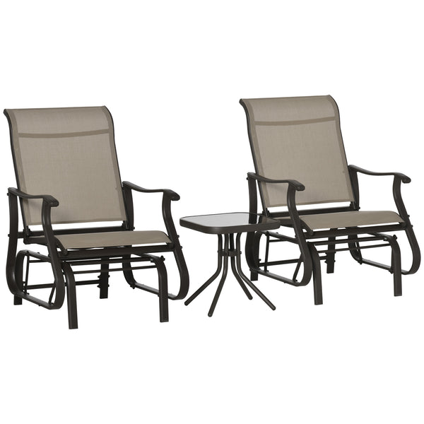 Outsunny 3-Piece Outdoor Gliders Set Bistro Set with Steel Frame, Tempered Glass Top Table for Patio, Garden, Backyard, Lawn, Gray