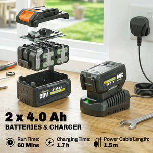 Cordless Strimmer with 2 x 4.0Ah Lithium Batteries & Charger, 2-in-1 Lightweight Cordless Grass Trimmer and Lawn Edger with Adjustable Pole, Head & Handle, 8000 RPM, 25cm Cutting Width