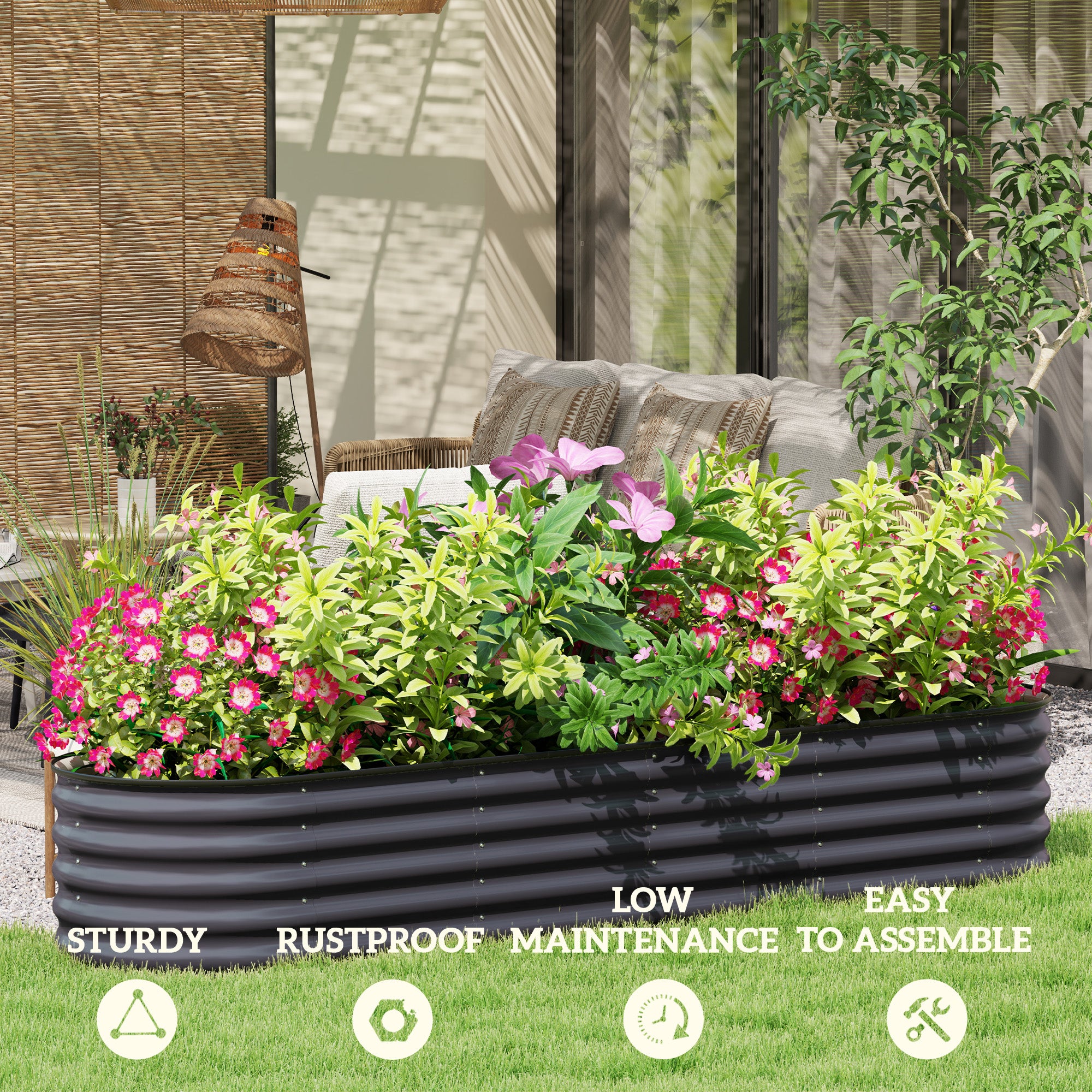 Outsunny Galvanized Raised Garden Bed Kit - Safe, Durable