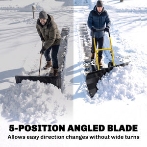 Snow Shovel with Wheels, 29" x 16.5" Heavy Duty Metal Snow Pusher with 5-Level Adjustable Handle, 5-Angle Blade and Non-Slip Grip, for Driveway, Sidewalks, Garden, Deck, Yellow
