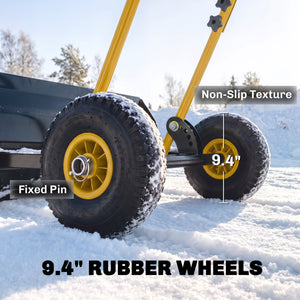 Snow Shovel with Wheels, 29" x 16.5" Heavy Duty Metal Snow Pusher with 5-Level Adjustable Handle, 5-Angle Blade and Non-Slip Grip, for Driveway, Sidewalks, Garden, Deck, Yellow
