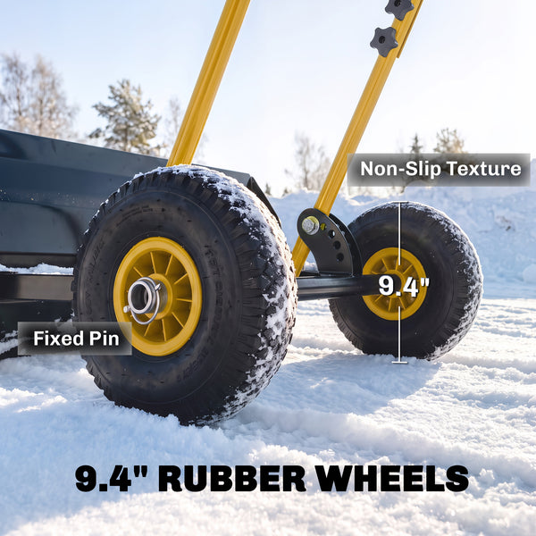 Snow Shovel with Wheels, 29" x 16.5" Heavy Duty Metal Snow Pusher with 5-Level Adjustable Handle, 5-Angle Blade and Non-Slip Grip, for Driveway, Sidewalks, Garden, Deck, Yellow