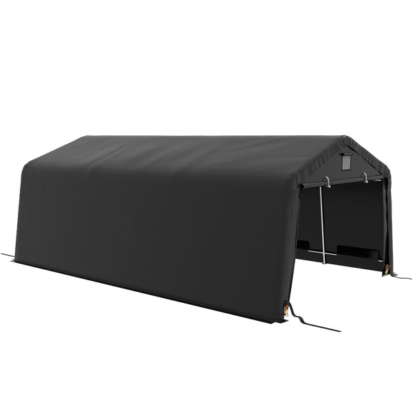 Outsunny 12' x 20' Heavy Duty Carport, Portable Garage Canopy Tent with 2 Ventilation Windows and Large Door, for Car, Truck, Boat, Motorcycle, Bike, Garden Tools, Black