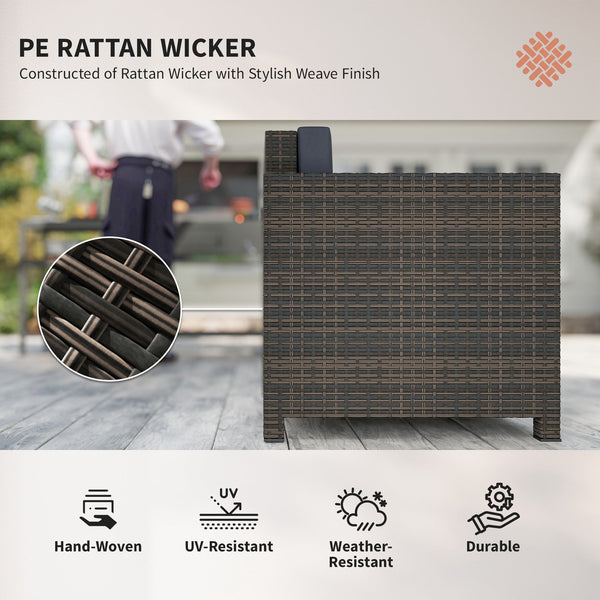 Single Seater Rattan Chair, PE Wicker Garden Armchair with 10 cm Thickened Cushion, All-Weather Rattan Garden Chair with Armrests, Mixed Brown/Navy Blue