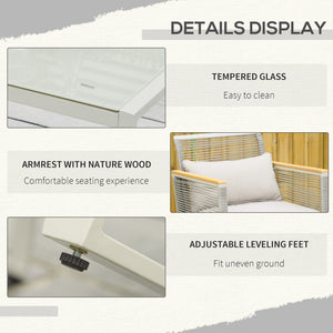 4 Pieces Rattan Garden Furniture Set, Metal Frame Outdoor Furniture Sofa Set with Cushions, Pillows & Tempered Glass Top Table, Wicker Garden Sofa for Conservatory, Patio, Grey