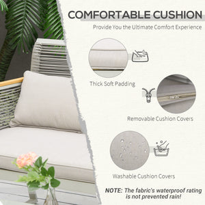4 Pieces Rattan Garden Furniture Set, Metal Frame Outdoor Furniture Sofa Set with Cushions, Pillows & Tempered Glass Top Table, Wicker Garden Sofa for Conservatory, Patio, Grey