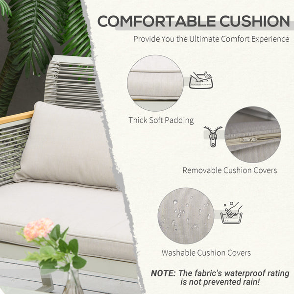 4 Pieces Rattan Garden Furniture Set, Metal Frame Outdoor Furniture Sofa Set with Cushions, Pillows & Tempered Glass Top Table, Wicker Garden Sofa for Conservatory, Patio, Grey