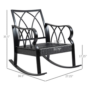 Outsunny Outdoor Wicker Rocking Chair with Padded Cushions, Aluminum Furniture Rattan Porch Rocker Chair w/ Armrest for Garden, Patio, and Backyard, Gray