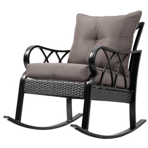 Outsunny Outdoor Wicker Rocking Chair with Padded Cushions, Aluminum Furniture Rattan Porch Rocker Chair w/ Armrest for Garden, Patio, and Backyard, Gray