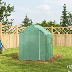 4.6' x 4.7' x 6.2' Walk-in Greenhouse with 3 Tier 8 Shelves, Outdoor Green House with Reinforced PE Cover, Garden Plant Grow Hot House Roll-up Door and Mesh Windows, Green