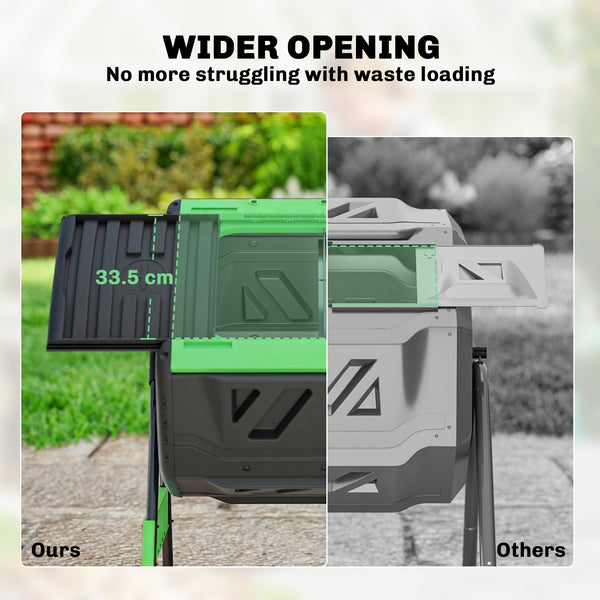 200L Garden Compost Bin, Dual Chamber Rotating Tumbling Composter with 8 Adjustable Vents, BPA Free Outdoor Compost Tumbler with 2 Sliding Doors, Gloves, Screwdriver, Wrench and Metal Frame