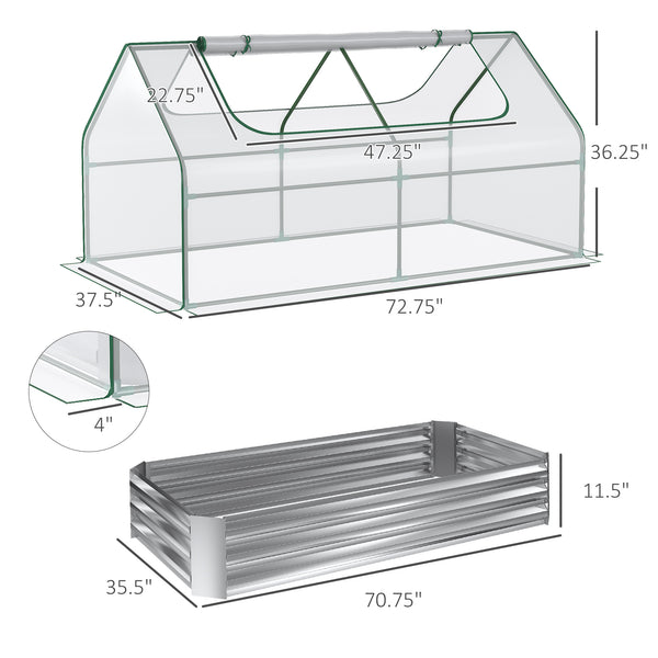 Outsunny 6 x 3 x 1ft Raised Garden Bed with Mini Greenhouse, Galvanized Raised Garden Bed with Cover for Herbs and Vegetables, Small Greenhouse for Patio Garden Balcony, Clear and Silver