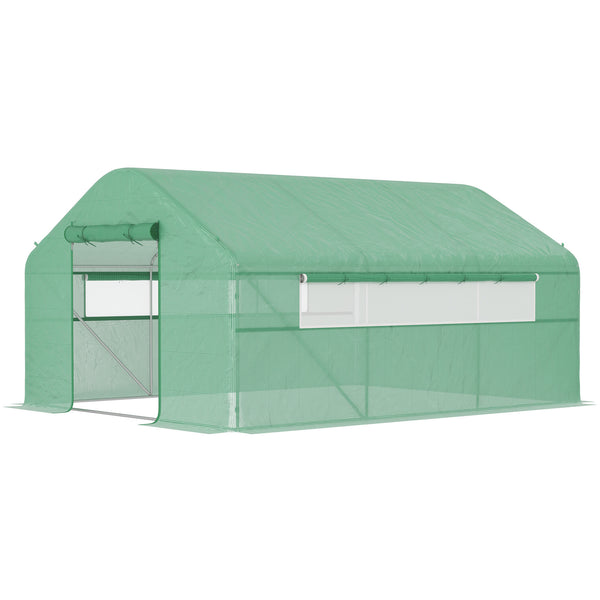 Outsunny 13' x 10' x 6.5' Hoop House Greenhouse with Large Windows and Zippered Door, Large Walk-In Tunnel Green House with Upgraded Galvanized Steel Frame, PE Cover, Gardening Plant Hot House, Green