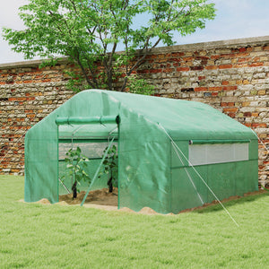 Outsunny 13' x 10' x 6.5' Hoop House Greenhouse with Large Windows and Zippered Door, Large Walk-In Tunnel Green House with Upgraded Galvanized Steel Frame, PE Cover, Gardening Plant Hot House, Green