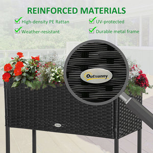 Outsunny Raised Garden Bed, Elevated Planter Box with Rattan Wicker Look, Tool Storage Shelf, Portable Design for Herbs, Vegetables, Flowers, Black