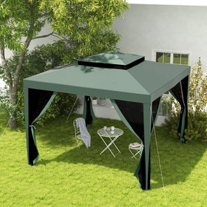10' x 10' Canopy Tent, Party Tent with Mesh Netting and Double Tier Roof for Backyard, Garden, Patio, Outdoor, Green