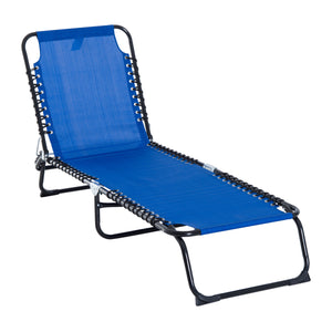 Outsunny Folding Chaise Lounge Pool Chair, Patio Sun Tanning Chair, Outdoor Lounge Chair with 4-Position Reclining Back, Breathable Mesh Seat for Beach, Yard, Patio, Blue