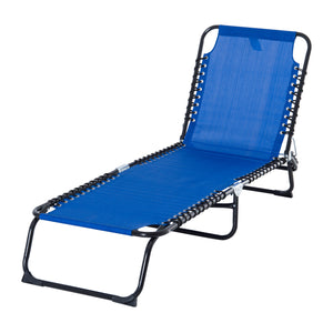 Outsunny Folding Chaise Lounge Pool Chair, Patio Sun Tanning Chair, Outdoor Lounge Chair with 4-Position Reclining Back, Breathable Mesh Seat for Beach, Yard, Patio, Blue