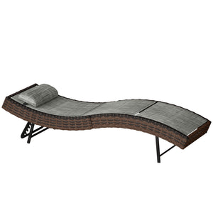 Rattan Sun Lounger, 5 Position Adjustable Garden Lounger Recliner with S Shaped Texteline Seat and Headrest, Reclining Outdoor Sunbed with Metal Frame for Patio, Terrace, Brown