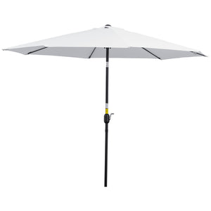 10' x 8' Round Market Umbrella, Patio Umbrella with Crank Handle and Tilt, Outdoor Parasol for Garden, Bench, Lawn, White